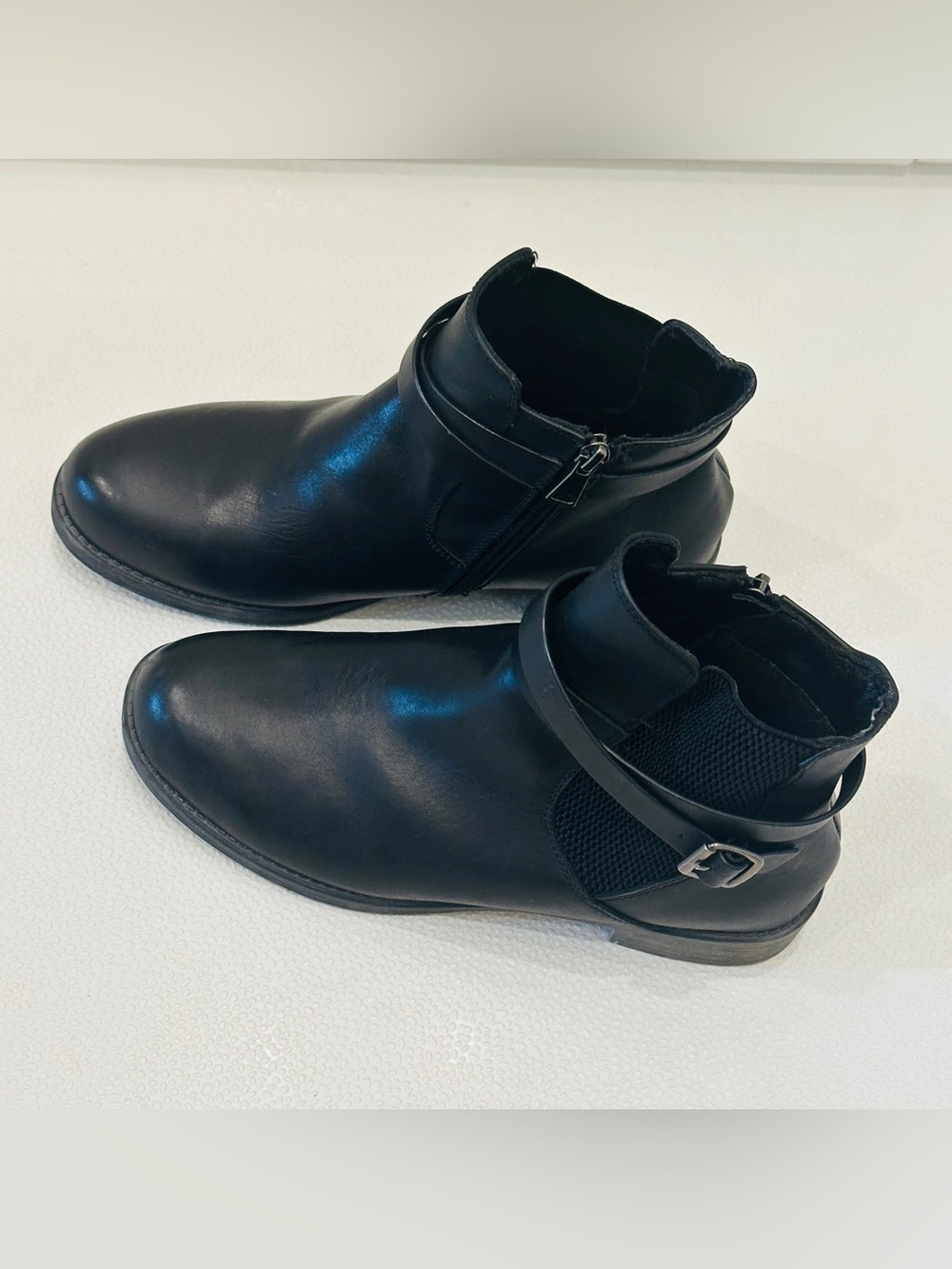Propet Black Leather Ankle Booties with Buckle Strap
